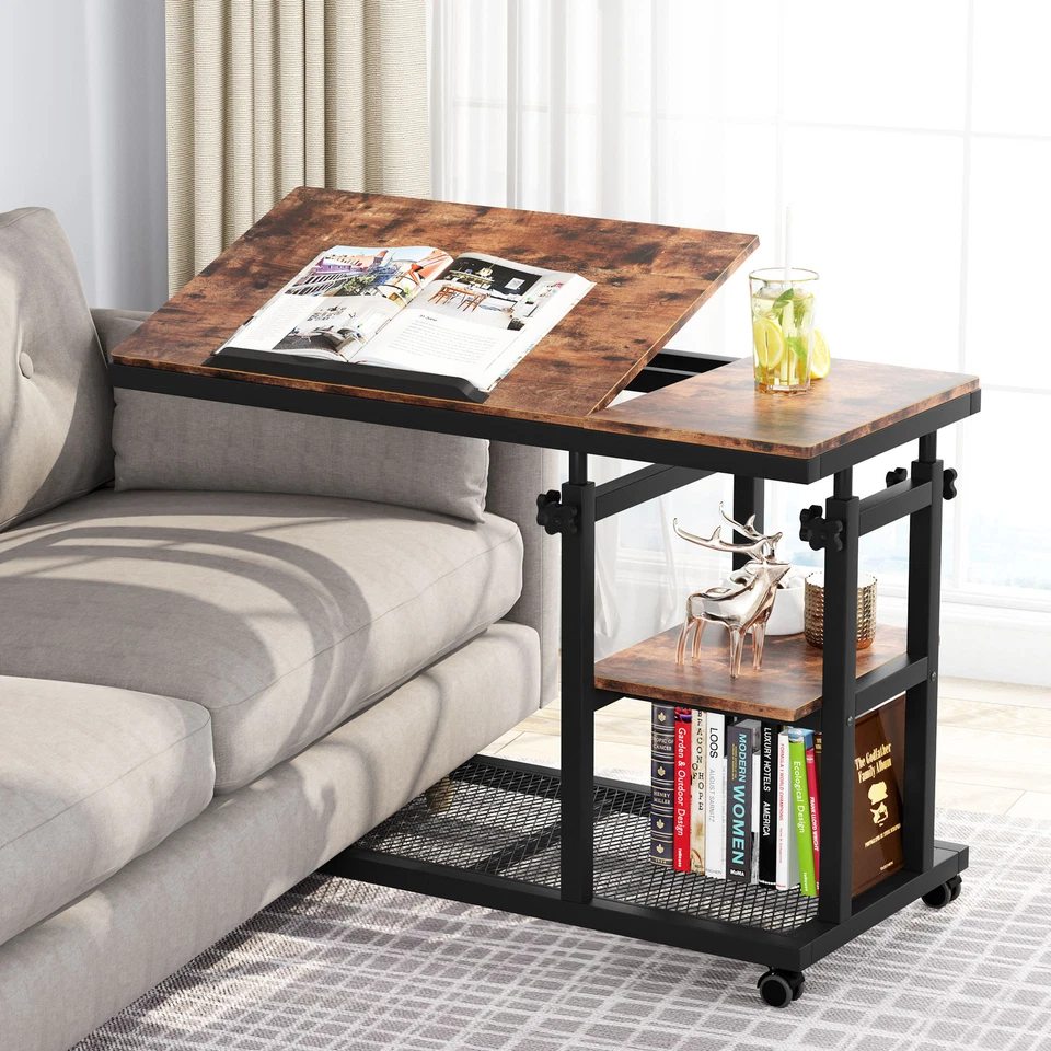 Bedside Mobile Laptop Table with Storage Shelf, Height Adjustable Sofa End Table - Image 2 of 4