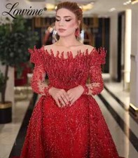 Two Pieces Evening Dress With Detachable Train Off Shoulder Crystals Prom Dress