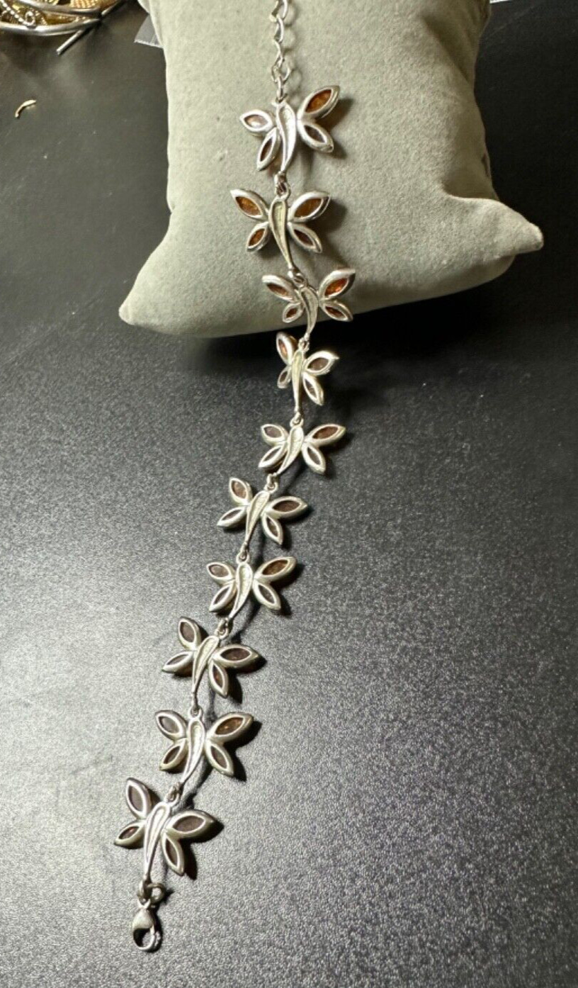 925 Solid Sterling Silver Link Bracelet Amber But… - image 10