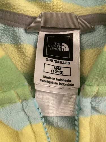 THE NORTH FACE GREEN BLUE STRIPED HOODED FLEECE JACKET GIRLS SIZE M(10/12) - Picture 3 of 9