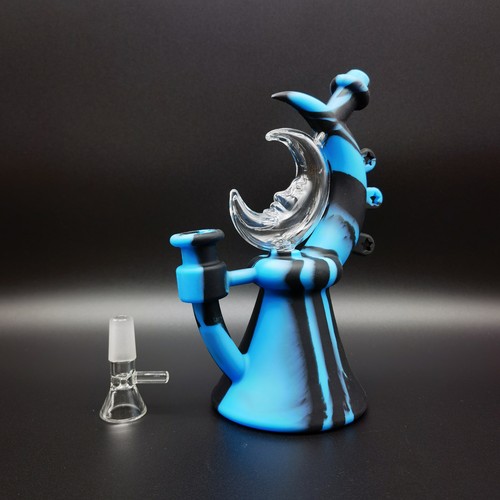 Smoking Hookah Moon Teapot Hand Pipes Silicone Water Pipe Blue &Black Glass Bowl - Picture 10 of 10