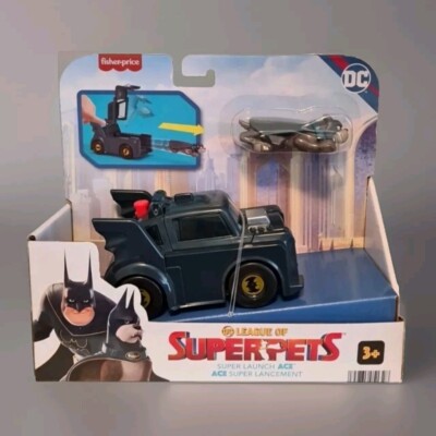 NEU FISHER-PRICE ~ DC LEAGUE OF SUPER PETS ~ SUPER LAUNCH BATMOBILE + ACE FIGUR