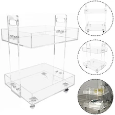 Acrylic Nightstand Transparent End Table Clear Storage Side Table with 4 Wheels
