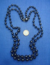 B33  Grand Collier Sautoir Jais Verre Noir Perle Facettée Lot Bijou ancien