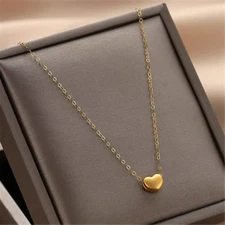 1pcs Pure 999 24K Yellow Gold Heart Pendant With 18K O Link Necklace 17.9inch