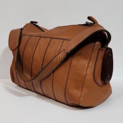 Vtg Quality Purse Bag Made Brasil Brazil Genuine Leather Handmade wood  accents