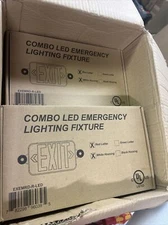 Lot All Of 4 LED Red Exit Sign & Emergency Light Combo with Battery Backup