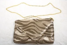Urban Expressions Metallic Mesh Handbag Gold Tiger Print Clutch Crossbody Bag