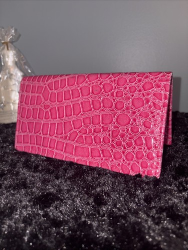 Borsa papà pelle verniciata porta assegni pelle di serpente rosa super sottile unica - Foto 6 di 14