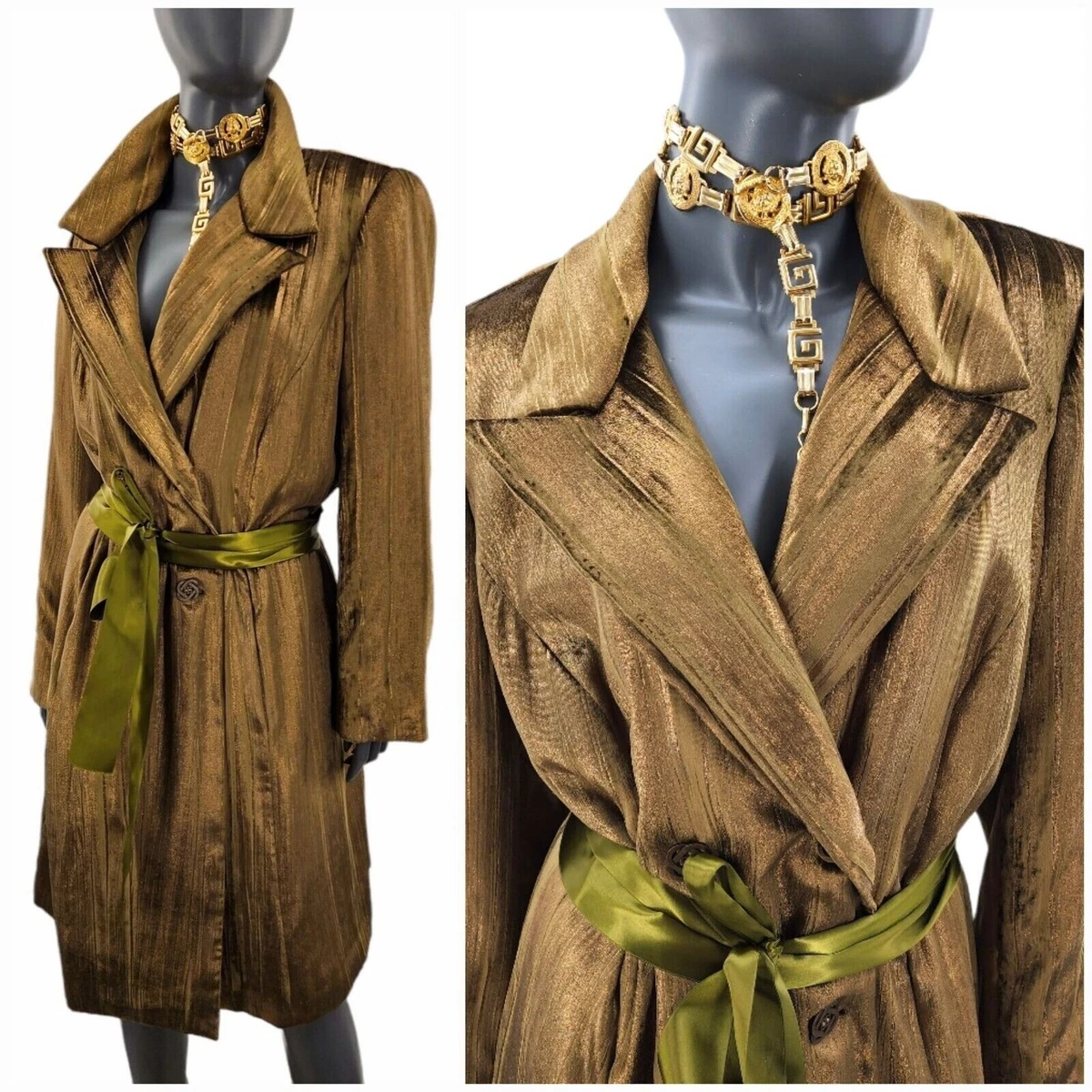 Carmen Marc Valvo Golden Metallic Velvet Smoking Jacket Trench