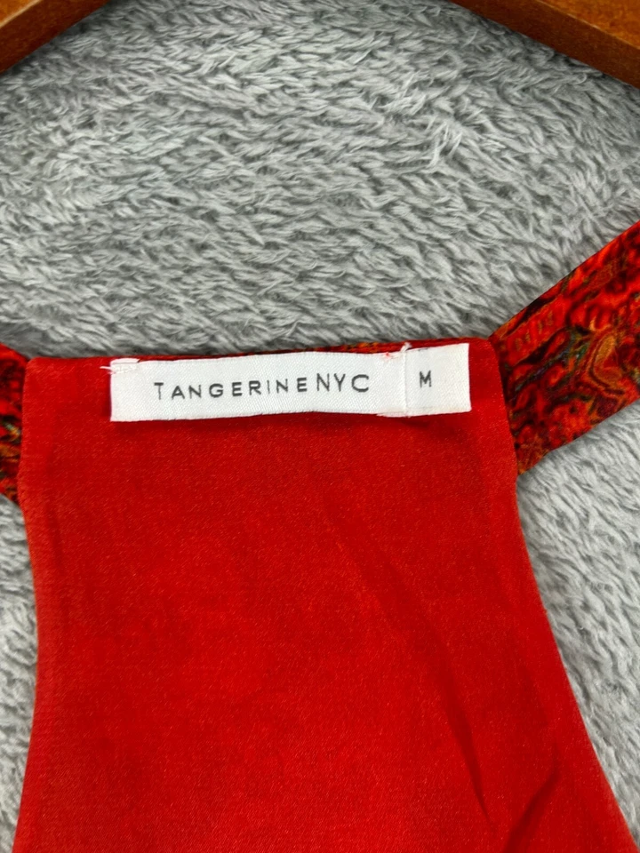 Blusa sin mangas sedosa tribal naranja mandarina boho sin mangas para mujer Foto 4 de 4