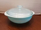 Pyrex Rare Blowing Leaves Bowl w/Lid Turquoise 2-Qt 024 Round Casserole HTF