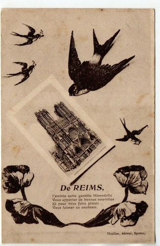 REIMS - Marne - postcard 51 - souvenir cards - swallow and good news