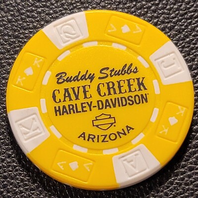 BUDDY STUBBS CAVE CREEK HD ~ ARIZONA (Yellow AKQJ) Harley Davidson Poker Chip