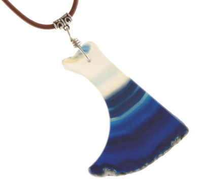 Blue Agate Gemstone Unisex Artisan Wire Wrap Necklace Leather Cord Empower
