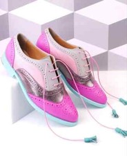 Handmade Women Multicolor Wing Tip Leather Lace Up Dress Shoes, Brogue Shoes