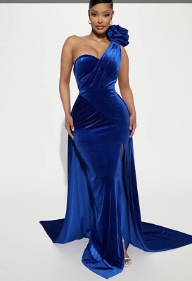 Fashion Nova NWT! Royal Blue Rosalia Stretch Velvet Maxi Dress Size 2X 
