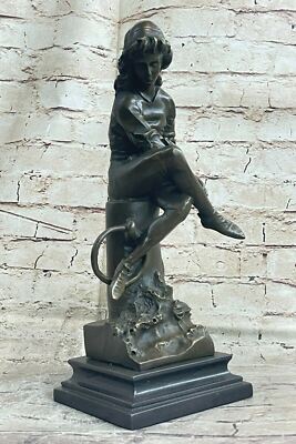 Siting Boy Reading Book Bronze Statue Lost Wax Brass Casting Brown Home Gift
