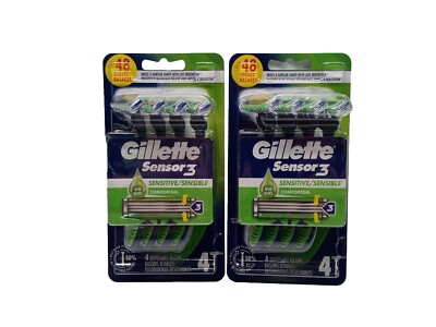 Lot If 2 -Gillette Sensor3 Disposable Razors 4ct Each. Sensitive Comfort Gel