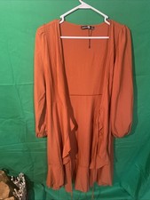 Boohoo Dress Womens 12 Clay Long Sleeve V-neck Wrap Hi-Lo Ruffle