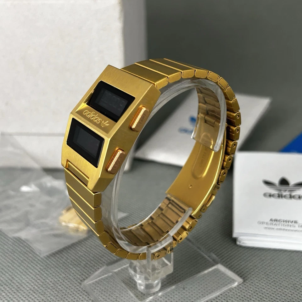 Adidas Gold Digital Watch Archive_M3 Backlight New Battery Box Links RARE VGC - Image 4 of 4