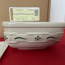 Longaberger Woven Traditions Heritage Green Pottery Soft Square Serving Bowl 5x5