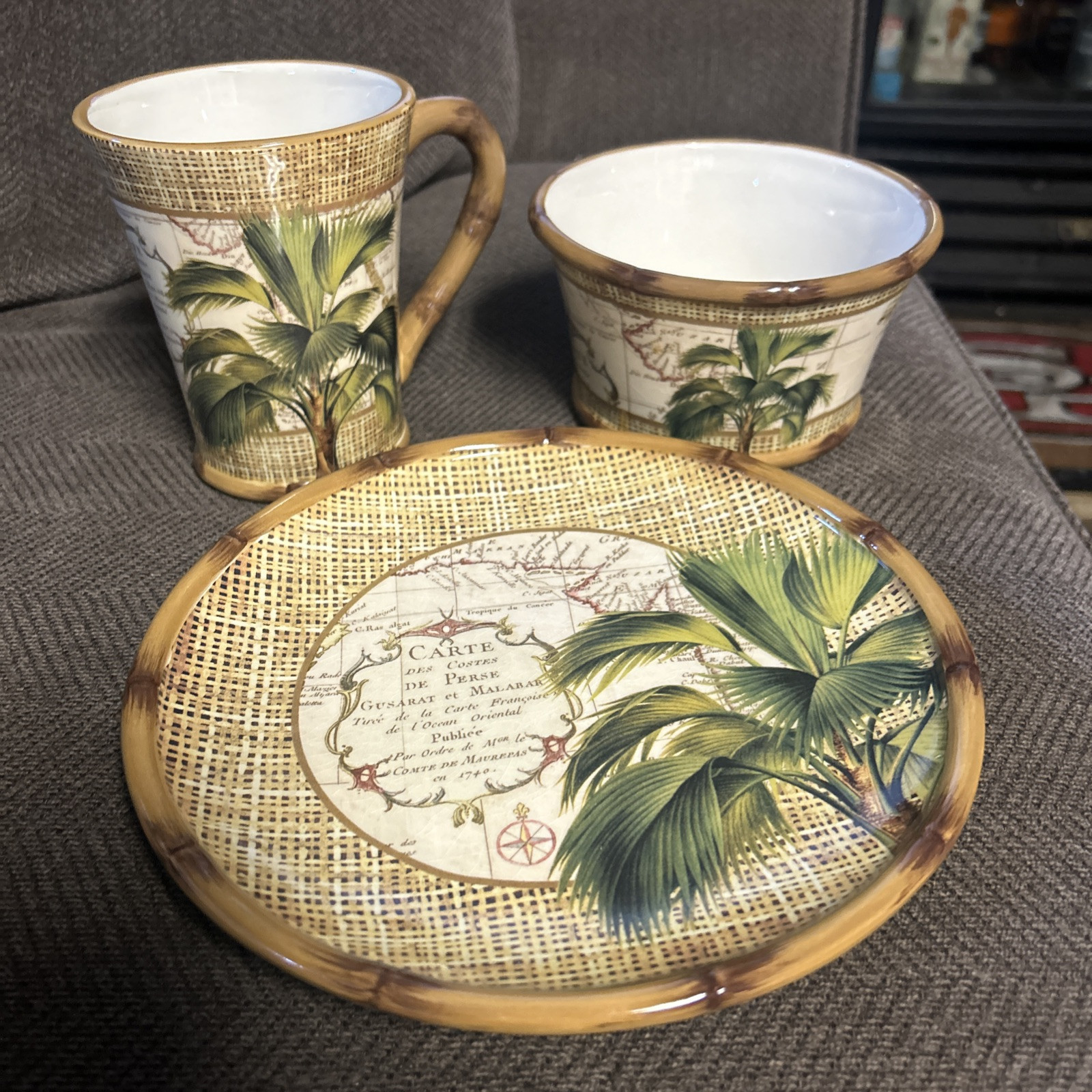 Certified International LAS PALMAS Set Of 3 Tina Higgins Plate, Mug, Bowl