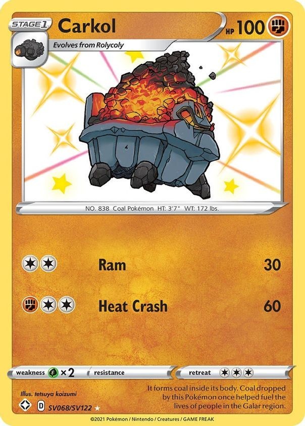 Carkol - SV068/SV122 - Pokemon Shining Fates Sword Shield Shiny Rare Card NM
