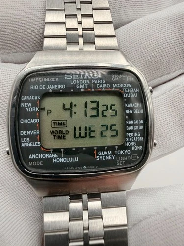 Seiko World Time Vintage Digital Watch A708-5000-Running, Module Needs Attention