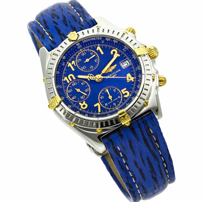 Breitling Chronomat Quarz Chronograph blau Lederband Ref. B13050.1 Stahl