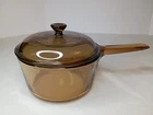 Vision Corning Ware 1.5L Amber Glass Saucepan w Lid USA Pyrex  1.5L Vintage