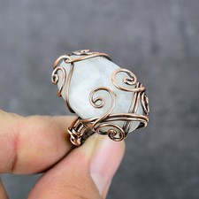 Moonstone Gemstone Copper Wire Wrap Jewelry Ring Size 9 X-Mas Gift E946