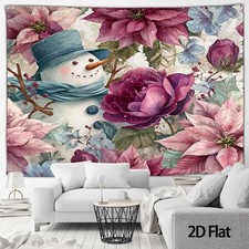1pc Festive Christmas Snowman Tapestry - Colorful Floral Design with Poinsettias