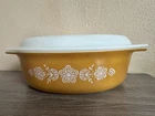 Vintage Pyrex Butterfly Gold 2.5 Quart Oval Casserole 045 w/Lid Nice Condition!