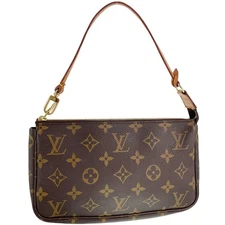 Louis Vuitton Monogram Pochette Accessoires Leather Fabric Brown Handbag 3562