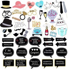 52PCS Wedding Photo Booth Props with Stick Bridal Shower Photo Booth Props Funny