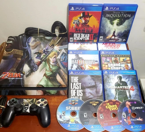PS4 Slim Console Bundle With Games  Tested Working  1tb  Super Clean Zelda Skin
