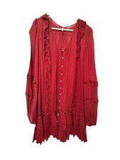 Free People Festival Gypsy Mini Dress Women's Large Burgundy Lace Boho Large