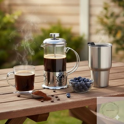 Single Serve French Press Coffee Maker 12 oz Mini Stainless Steel & Glass Brewer