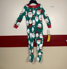 Carter's 12 Months Christmas Footed Pajamas Cotton W/Santa Green Red SleeperNWT
