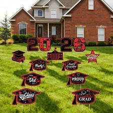 13Pcs Graduation Yard Signs Class of 2026 Large Congrats Grad Sign Red