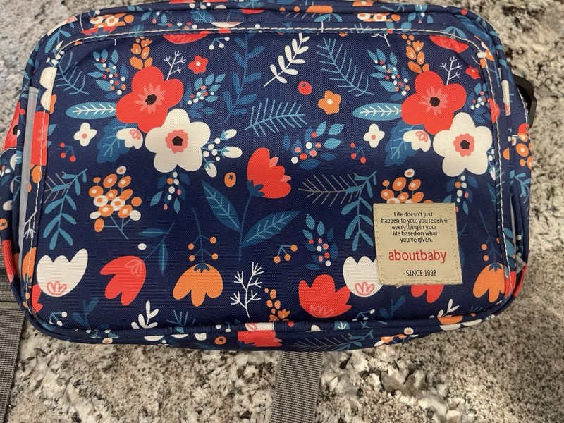 aboutbaby Baby Diaper Bag Floral Flower Navy Multicolor Polyester Inner Pockets