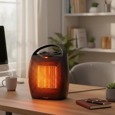 Compact Ceramic Heater, 200 Sq Ft Coverage, Quiet Operation with Tip-Over Safety