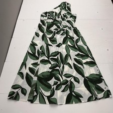 Tropical Leaf Print Maxi Dress Womens XL Green One Shoulder Asymmetric Casual