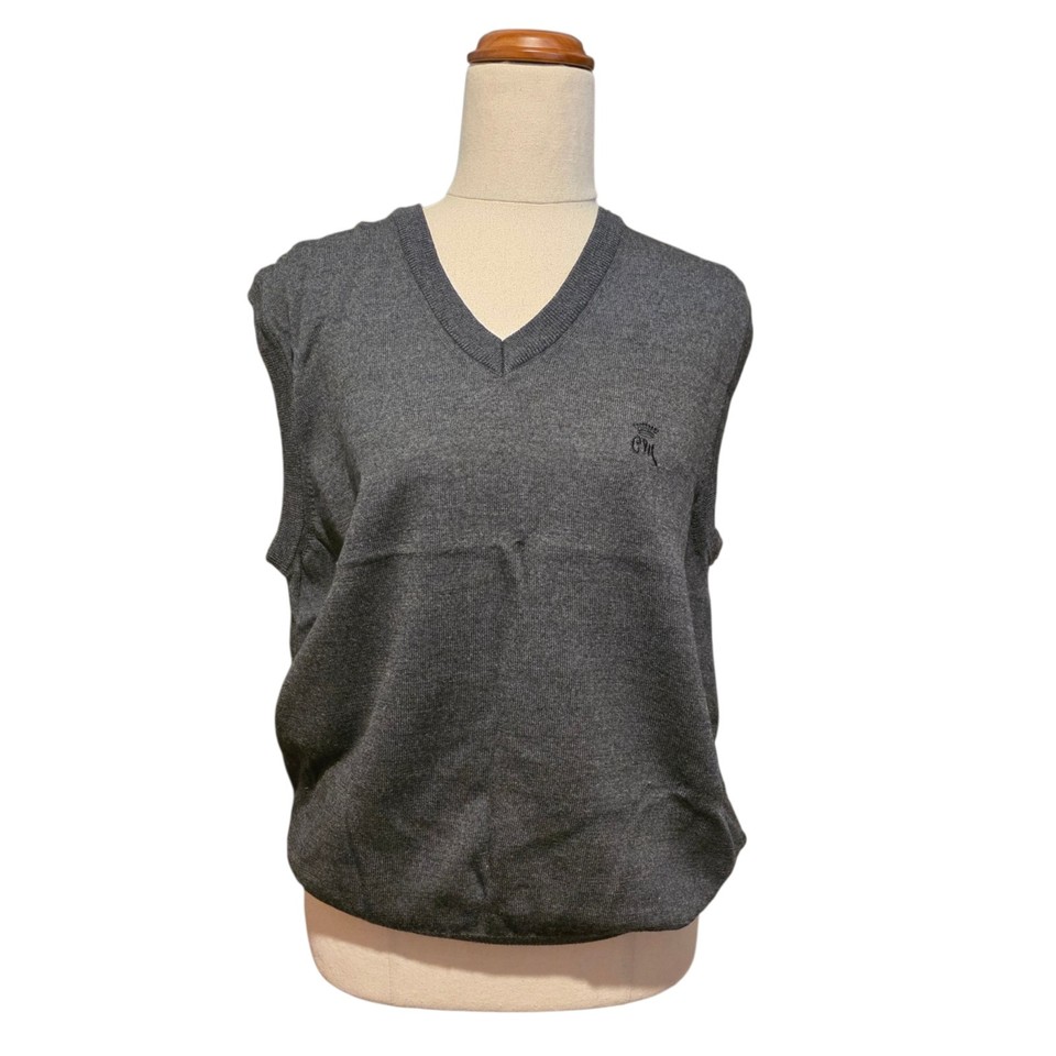 Countess Mara Wool Sweater Vest Grey Monogrammed Unisex Layers Size M-L READ VTG