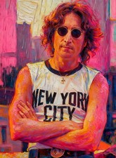 John Lennon The Beatles New York Art Card Print Artist Signed Limited 3/30