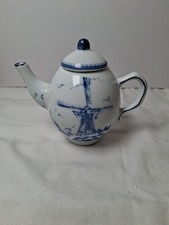 Mini Teapot Dutch Windmill Cobalt Blue  White Tea Pot