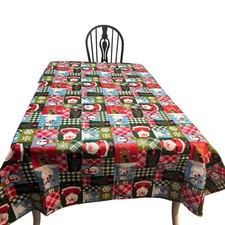Christmas Vinyl Tablecloth Santa Snowman Design 78x60 Rectangle Holiday Decor