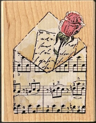 Penny Black Billet-Doux Rose Music Script Rubber Stamp