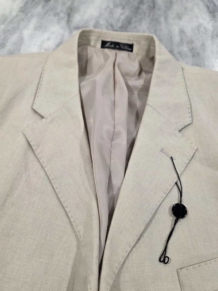 Blazer Adolfo 42L Para Hombre 100% Lino Bronceado Claro Nuevo Abrigo Deportivo 3 Botones Foto 3 de 4
